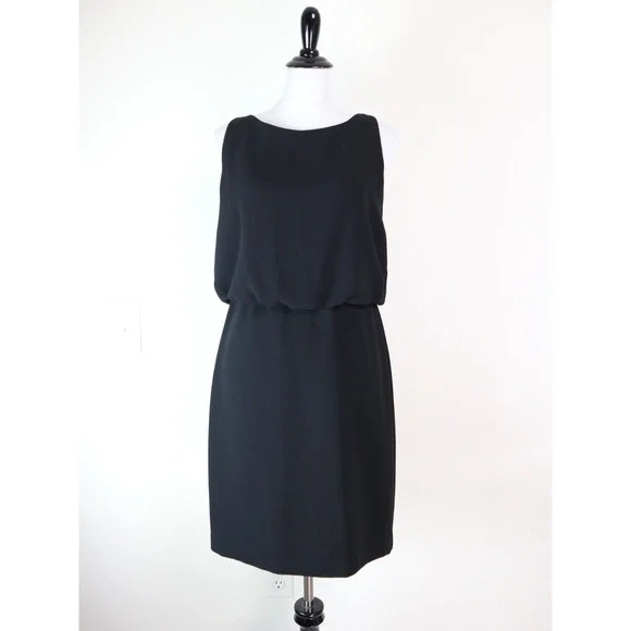 Trina Turk Size 6 Silver Sequin Back Blouson Dress Sleeveless Black - Picture 2 of 12